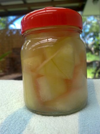 pickled watermelon rind in a small jar